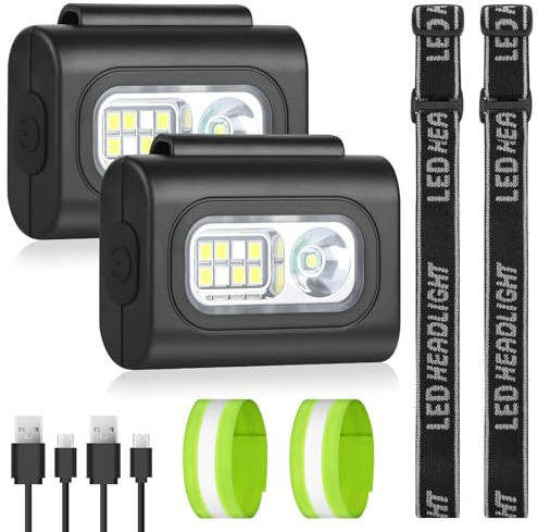 Adiwo Torcia Frontale LED Ricaricabile, 2PCS USB Facile Da Attaccare Portatile Torcia Frontale, Piccola Lampada USB, Luce Di Sicurezza per Jogging Notturno, Escursioni, Campeggio All'aperto