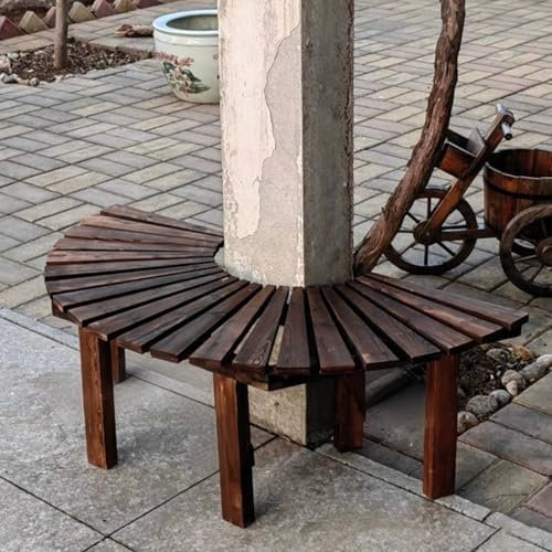 Yopappol Gartenbank, Allwetter-Gartenbank aus Holz, umlaufende Baumbänke, Halbrunder Parkbaumstuhl für Veranda, Terrasse, Rasen, Hinterhof und Außenbereiche(Half Round)