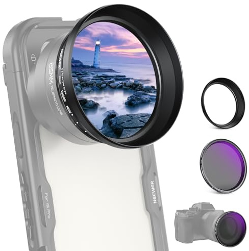 NEEWER 58mm Filtre ND Variable avec Pare-Soleil 62mm, Filtre à Densité Neutre Réglable ND2-32 1-5 Arrêts pour Téléobjectif de Téléphone NEEWER 65mm et Objectif d'Appareil Photo 58mm, FL-105