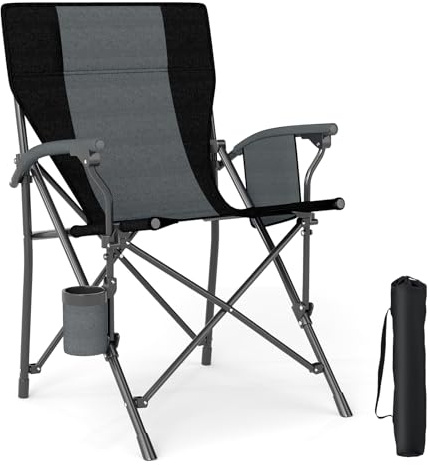 COSTWAY Campingstuhl faltbar, Klappstuhl mit Becherhalter & Seitentasche, klappbarer Angelstuhl, 160 kg Tragfähigkeit, Faltstuhl für Camping, Angeln, Picknick