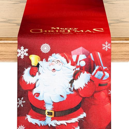 Tischläufer Rot Weihnachten Weihnachtsmann Weihnachts Tischläufer Merry Christmas Weihnachtsläufer Weihnachtsdekoration, Wiederverwendbar Partydeko für den küchentisch, 130*180cm (Rot)