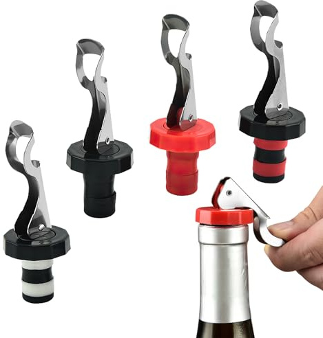 Lever-Arm Wine Bottle Stoppers, 4-Pack Reusable Vacuum Sealers for Wine, Champagne, Beverages, Preserves Freshness & Bubbles with Easy Lock & Release Mechanism