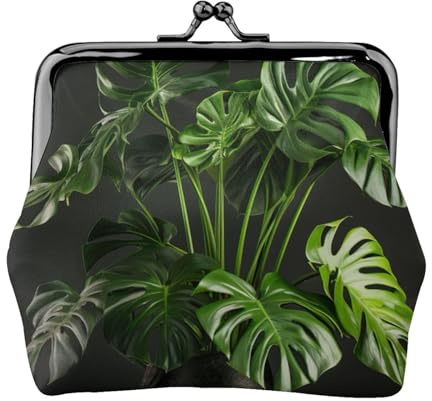 Monstera Deliciosa Banana Palm Print Exquisite Versatile Kiss Lock Coin Purse Cute Small Zipper Wallet for Coins Cards