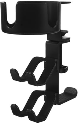 Veemoon Soporte para Auriculares de Computadora Negro Multifuncional con Abrazadera Ajustable, Portavasos para Escritorio y Soporte para Controlador, Organizador Compacto para Oficina
