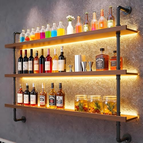 120 cm Porte-bouteilles De Vin Mural LED à 3 Niveaux pour Bar & Restaurant