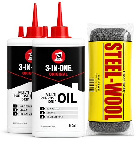 3 In 1 Multi-Purpose Drip Oil Can 100ml Twin Pack Bundled With Fine Grade Steel Wool For Bike Chain, Sewing Machine, Penetrating And Cleaning