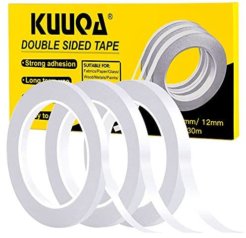 Kuuqa 3 Rolls Nastro adesivo a doppia faccia nastro adesivo forte per Office Craft, 30 metri lungo, largo 6mm / 9mm / 12mm