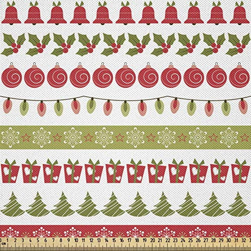 ABAKUHAUS Weihnachten Satin Stoff als Meterware, Dezember Urlaub, In Toller Stoff für Polster Heimtextilien, 10M (148x1000cm),Dunkle Koralle Farngrün