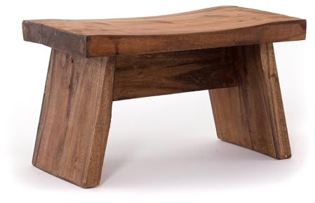 DESIGN DELIGHTS NOSTALGISCHER FUSSHOCKER SCHEMEL | massives Recyclingholz, 18,5x29x19,5 cm (HxBxT) | Shabby Holzhocker, Fußbank | Farbe: 08 honigfarben gewachst