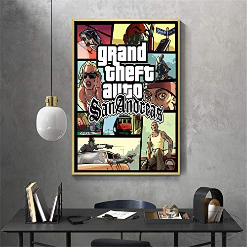 yhyxll GTA 5 San Andreas Vintage Wandkunst Leinwand Malerei Poster Drucke Bilder Für Schlafzimmer Dekoration Home Ölgemälde Eine 60x90 cm