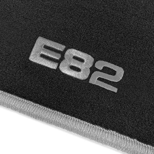 online-fussmatten OFM-Q300_E82-502 Passform Velours-Fußmatten mit Bestickung E82 und Rand in Silbergrau