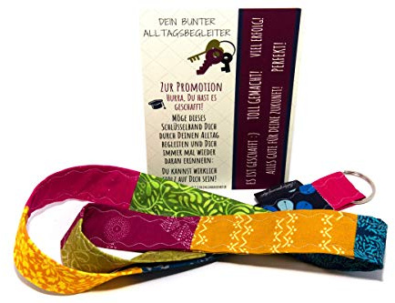 Lieblingsmanufaktur Farbenfrohes Schlüsselband mit Karte als Geschenk zur Promotion – individuelle Geschenkidee z.B. zum Doktor in Medizin, Jura, Physik und zur Promotionsfeier.