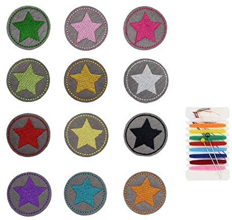 12 aufbügelflicken,aufnäher zum Aufbügeln für DIY Patches,Aufbügeln Applikation Flicken zum Bügelflicken Patch Sticker Jeans Kleidung Patches,Stern Aufbügler Bügelbild klein rund set