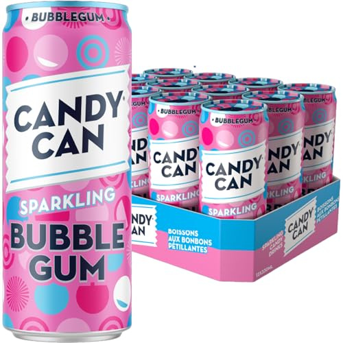 Candy Can, Bubblegum, Fizzy Drink, Nostalgic American Soda Flavours, Sparkling Pop Cans (12 x 330ml)