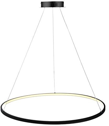 MHXZKHL Kreis LED Pendelleuchte, Modern Einfach Metall Insel Lüster Verstellbar Hängelampe Deckenbeleuchtung Für Wohnzimmer Esstisch,Black+Warm White-80cm 50W