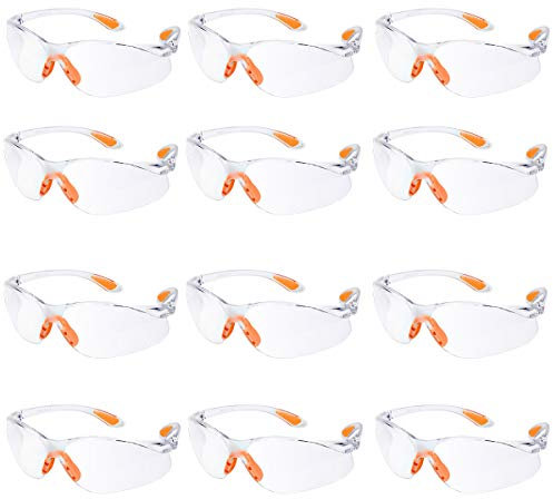 Safety Glasses Pack of 12 Safety Goggles Eyewear Safety Specs Clear Eye Protection Glasses Protective Safety Glasses for Work Personal Protective Equipment Security Glasses Anti Dust/Scratch/Mist/Wind