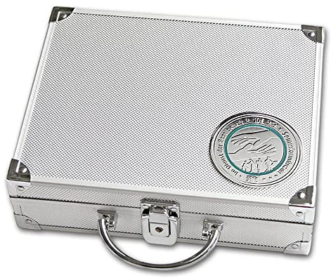 SAFE Münzkoffer für 120 gekapselte 10-Euro-Münzen | Sechs königsblaue Tableaus für Münzkapseln bis 29 mm, im abschließbaren Aluminiumkoffer