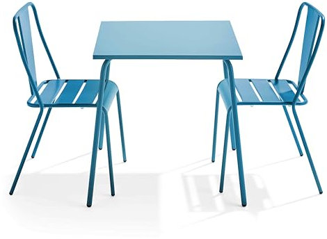 Oviala Palavas – Gartentisch und 2 Bistrostühle, quadratisch, Blau