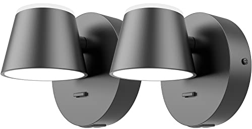 URSOLA Wall Light Set of Two, LED Wall Sconce with On/Off Switch USB Charging Port 110 Volt Hardwired Wall Lamp 350 Rotatable Up Down Sconces Wall Lighting (Black)