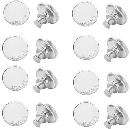 8 Stück Jeans Knöpfe Ohne Nähen, 17 mm Jeansknöpfe, Knöpfe für Jeans, Adjustable Buttons Jeans, Button Extender Jeans, DIY Jeansknopf, No Sew Instant Knöpfe, für Ersatz, DIY, Reparatur(Silber)