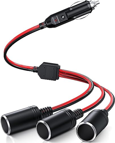 GTIWUNG 1 à 3 Allume-Cigare Câble D'extension, Voiture Allume Cigare Socket Mâle vers Femelle, DC 12V 24V Adaptateur Répartiteur 1 à 3 Splitter avec lumières LED Prise Mâle