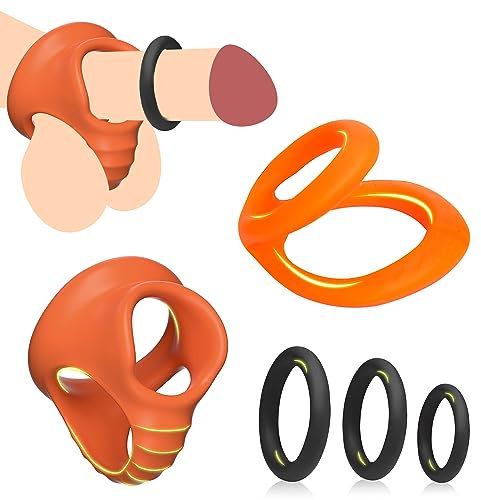 Penisring Set mit 1 Doppelring Penisringe + 1 Hodenringe für den Mann + 3 Cockringe Extrem Silikon,Männer Sexspielzeug für Paare Extrem Sex,Penis Ring Cockring Penishülle Eichelring BDSMs Sex Toys