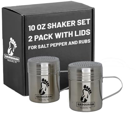 Sasquash Spice Shaker, Stainless Steel Shaker, 10 Oz Seasoning Shakers With Lid, 2 Pack Salt And Pepper Shakers For Griddle Cooking, Grill Station, Sugar Dispenser, Kitchen Accessories
