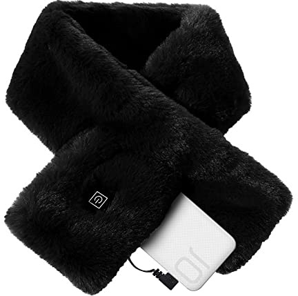 Faxianther USB Beheizter Schal Einstellbarer Temperatur Plüsch Elektrisch Weiche Warme Schal USB Heizschal Nackenwärmer Waschbarer Beheizbarer Halswärmer Herren Damen Herbst Winter Outdoor Wärmeschal