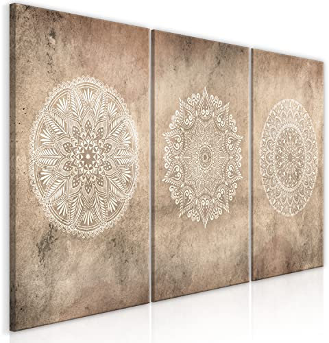 murando - Set Akustik-Wandbilder 3 tlg Wanddeko Collage 3er 180x90 cm – Leinwandbild für Wohnzimmer und Schlafzimmer - Beiges Mandala auf konkretem Hintergrund a-C-10063-b-a