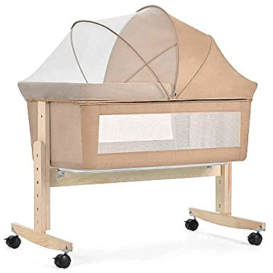 QUNINE Bewegliches, kompaktes Nachtbett, höhenverstellbares Kinderbett mit atmungsaktivem Netzfenster und Matratze, multifunktionaler Shaker mit 360°-Universalrad, Green Happy