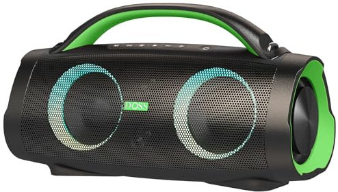 DOSS Extreme Boom+ IPX6 Waterproof Outdoor Speaker with 100W Massive Sound, Extra Bass, 20H Playtime, Built-in Power Bank, Mixed Color Light, Bluetooth Speaker for Camping, Beach-Green