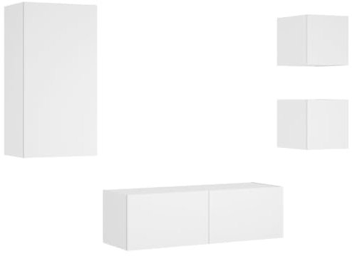 vidaXL Väggmonterade tv-skåp 4 delar med LEDs vit, väggenhet, väggmonterad TV-enhet, väggmonterat skåp, TV-väggenhet, hängskåp, väggförråd, TV-möbler