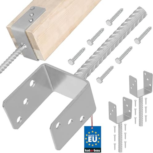 KOTARBAU® 2er Set Pfostenträger zum einbetonieren U 101 mm Feuerverzinkt Stahl Betonanker für Holzpfosten Riffelstahl Pfostenanker Bodenhülse Pfostenschuh Zaunpfosten Holz