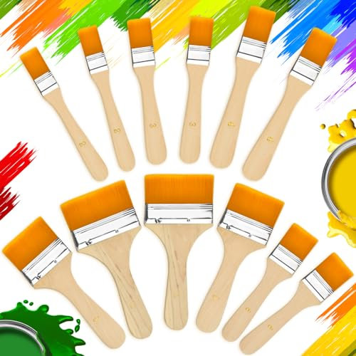 DECARETA Set 12 Pennelli in Nylon Professionali per Pittura 1.8/2.2/2.5/3.5/5.6/8.1 cm - per Vernice Acrilica, Acquerello, Pittura a Olio