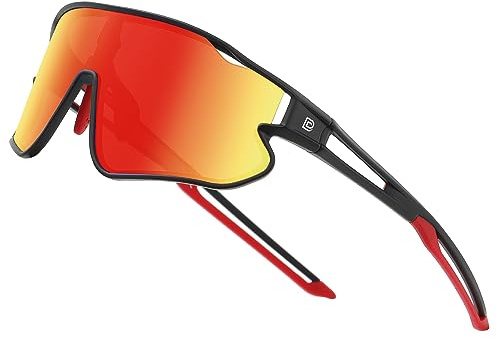 DUCO Occhiali da Sole per Bambini Ragazzi Baseball, Montatura Leggera TR90, Lente UV400, Sport Ciclismo, Bambini Ragazze DK268, Cornice Nera Rossa, Lente Arancione Revo