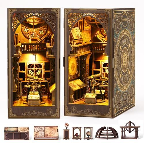 Kit de construction de maison de poupée miniature THRIVINGIVAN pour adulte - Puzzle 3D en bois avec capteur de lumière LED pour étagère de bibliothèque - Décoration pour adultes et adolescents