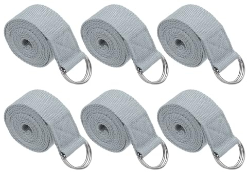 PATIKIL Yoga Strap for Stretching 8 Feet, 6Pcs Cotton Yoga Belt with Adjustable Metal D-Ring Buckle Stretch Bands for Fitness Pilates, Light Grey