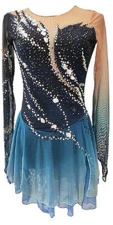 Kmarouse Robe De Patinage Artistique À Strass Scintillants for Filles, Tenue De Compétition Respirante De Patinage Sur Glace(3XS)