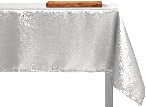 IL BOTTEGONE Tovaglia Antimacchia Quadrata Natalizia Tessuto Brillantini con Lurex Resistente Alle Macchie (Bianco/Argento, 140x140 cm)