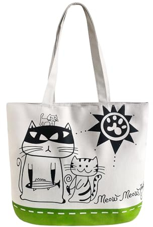 Bolsas de lona de algodón Bolsas de la compra 15.75 x 12.2 pulgadas Bolso de mano con bolsillo interior Impreso Bolsa de tela con 2 asas Bolsas de algodón Bolsa de hombro Bolso de lona Blanco