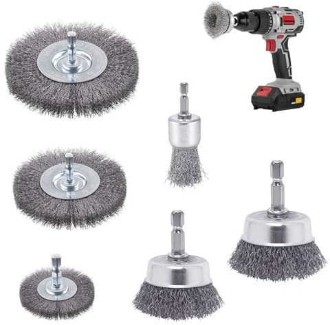 6 Stück Drahtbürste Bohrmaschine, 6mm Stahlbürste Akkuschrauber mit Sechskantstange Drahtbürsten Set, Drahtbürste Akkuschrauber, für Schleifen, Polieren, Entrosten, Reinigen und Vibrationsdämpfen