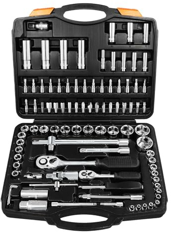 Mr.wintek 94-tlg Steckschlüsselsatz mit 1/4 & 1/2 Antrieb, Metrischer Nuss-Satz (4-24mm), Profi-Werkzeug-Set für Kfz-Reparatur & Heimwerker