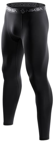 Niksa 1 Pack Men’s Compression Leggings for Gym Running Cycling - Elastic Soft Fabric, Flat Seam Anti-Friction, Muscle Support Activewear Base Layer Tights,Black,L