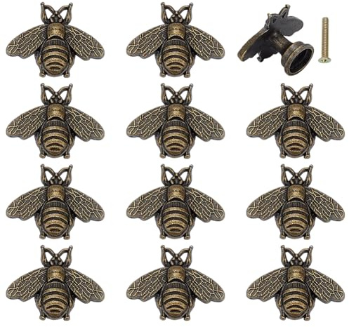 PH PandaHall 12 Set Bienen Schrankknöpfe Vintage Schubladenknöpfe | Bienenform Hardware Knopf Tier Schubladengriffe Schrankgriffe Legierung Knopf Für Schmuckschatulle Kommodendekor Antik Bronze
