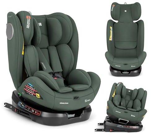KikkaBoo Seggiolino Auto 0–36 kg ISOFIX i-Size i-MOOVE 2, 40–150 cm, Rotazione 360°, Reclinabile, Poggiatesta Regolabile, Contro e Fronte Marcia, Verde Militare