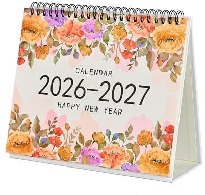 Desk Calendar 2026-2027, Small Desktop Calendar 6.8 x 8with Floral Design, 18-Month Flip Calendar with Daily Blocks for Teacher, Office & Home, Bonus Stickers
