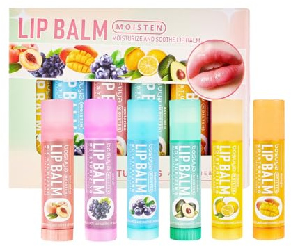 Lip Balm Gift Set, 6 Pcs Fruit Flavor Lip Balm Set for Dry Cracked Lips, Natural Organic Deep Moisturizing Vegan Lip Care Repair Cracked Dry Lips, Skin Care Gift Set For Teenager Girls