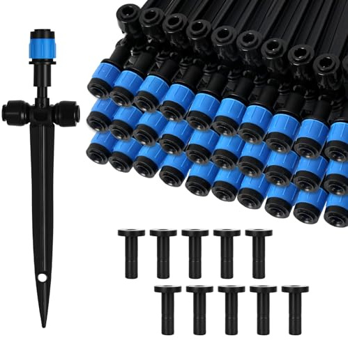 elthmpr Goteros de riego – 30 accesorios de micro riego ajustables con estaca, sistema de riego automático para tubo de riego por goteo de 1/4 pulgadas, sistema de aspersor de jardín para plantas en