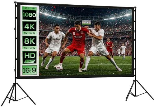 HOMCOM Beamer Leinwand 100 220 x 127 cm 16:9 HD 4K/8K Projektionsleinwand mit Klappbar Stativ, 160 Grad Betrachtungswinkel, Tragbare Doppelseitige Leinwand für Heimkino oder Präsentationen