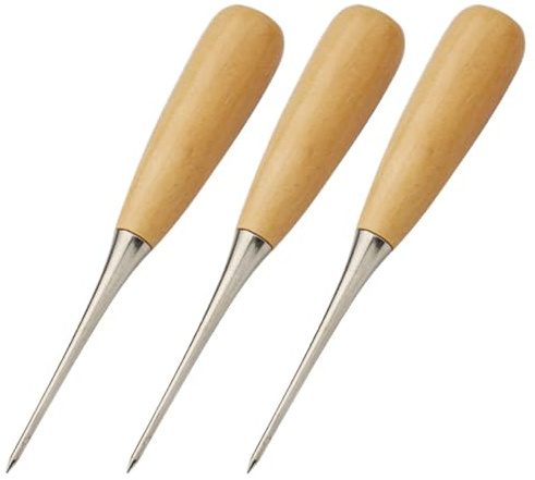 VALICLUD Punteruolo per Cuoio 3 Pezzi Manico in Legno e Punta in Metallo, Strumento Compatto e Conveniente per Cucito e Lavori di Pelle Fai-da-Te